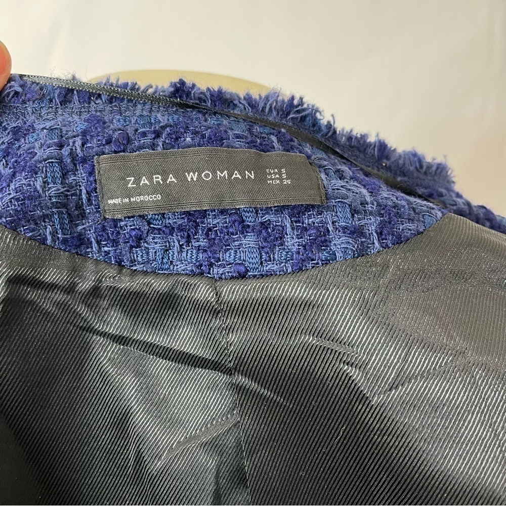 Zara Navy Tweed Blazer with Gold Buttons Size S - Picture 7 of 8